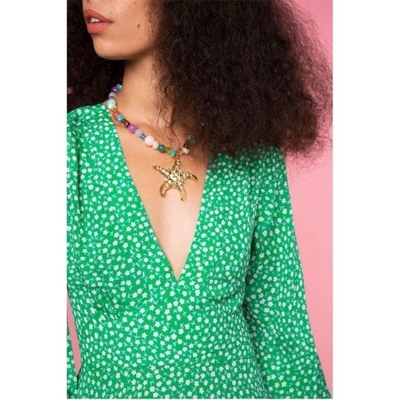 RIXO Silk Ditsy Floral Puff Long Sleeve V-Neck Empire Waist Ruffle Peplum Top XS - Picture 7 of 13